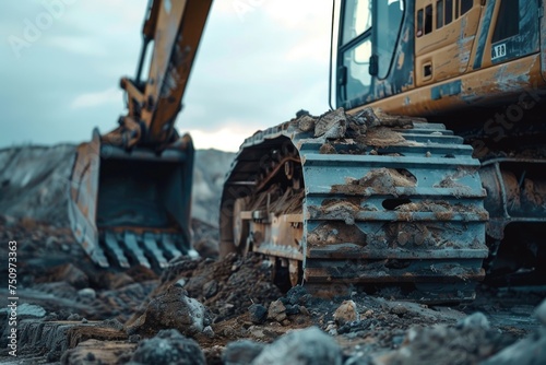 Close up of a bulldozer at a construction site, suitable for industrial concepts