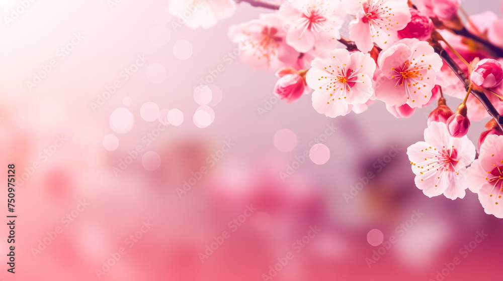 A delicate apricot blossom branch extends across the banner, its pink buds and white flowers adding a touch of elegance and freshness to the scene.