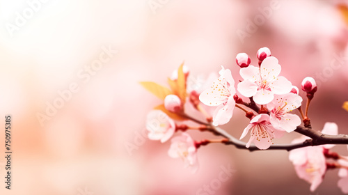 A delicate apricot blossom branch extends across the banner, its pink buds and white flowers adding a touch of elegance and freshness to the scene.