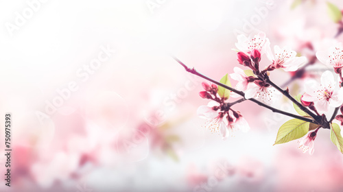 A delicate apricot blossom branch extends across the banner, its pink buds and white flowers adding a touch of elegance and freshness to the scene. © Людмила Мазур