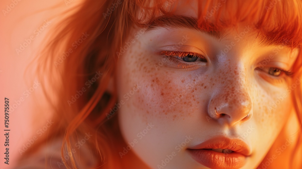 a close up of a woman with freckles on her face a close up of a woman with freckles on her face