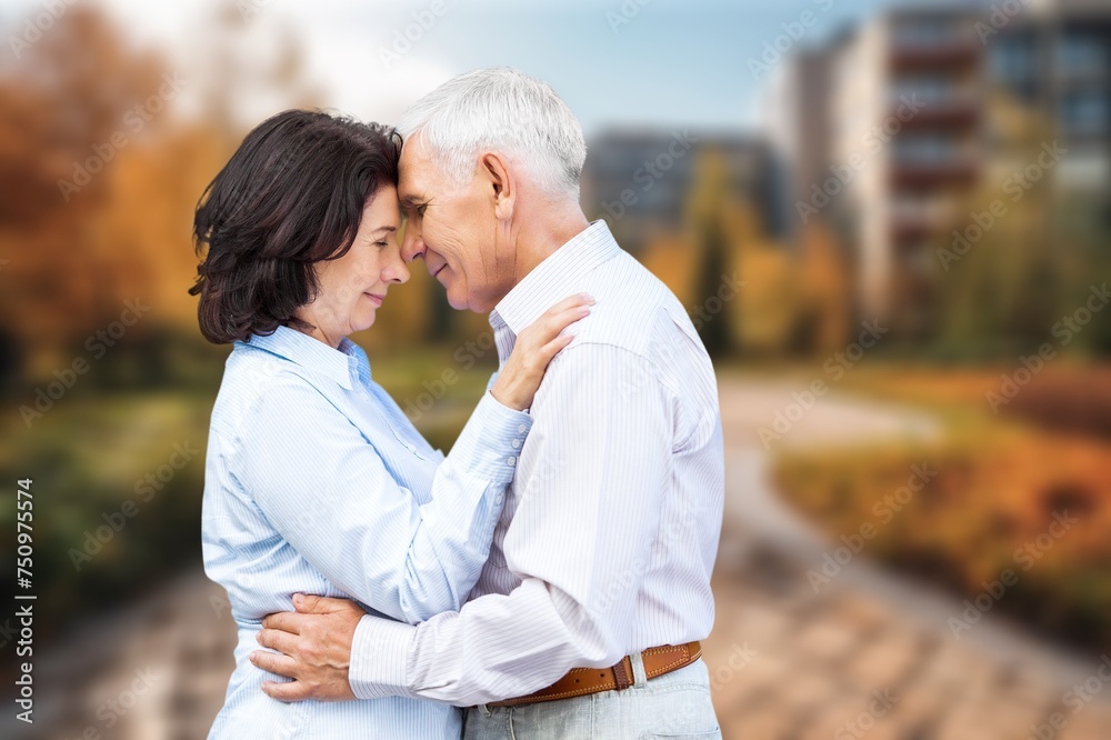 Obraz premium Romantic Senior old Couple Walking together Outdoors