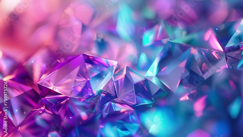 Abstract looped animation, iridescent crystal shapes, glowing, shining and sparkling. Seamless 4K video, live wallpaper, banner. Gemstone pattern, rainbow colors