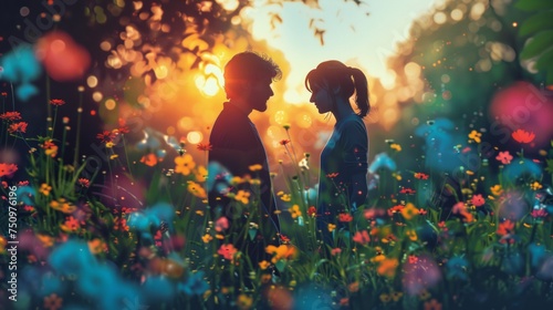 Two People Standing in a Field of Flowers