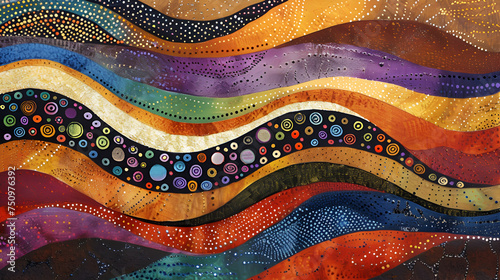 Vibrant painting of wave with circles in magenta and electric blue