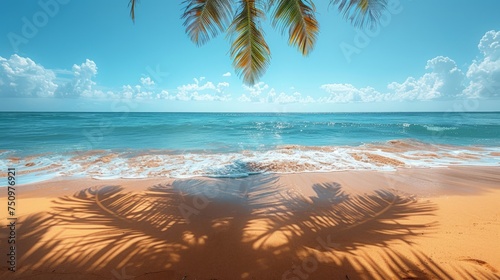 Palm Tree Casting Shadow on Beach © olegganko