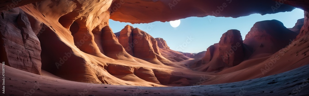 Naklejka premium sandy cave with rock formations and a blue sky in the background