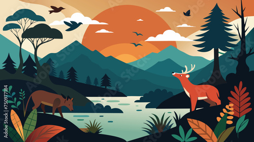 Tranquil Sunset in a Wildlife Nature Scene