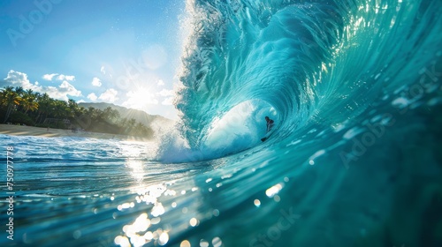 Man Riding Wave on Surfboard