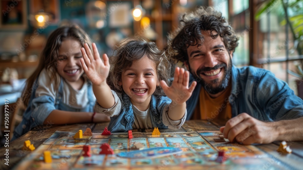 Obraz premium Man and Two Children Playing With Puzzle
