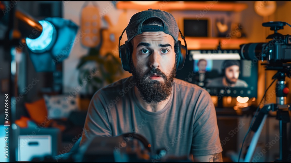 a man is sitting in front of a camera a man is sitting in front of a camera