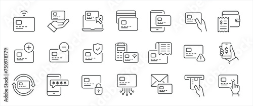 Credit card simple minimal thin line icons. Related atm, payment, cashless, bank. Editable stroke. Vector illustration.