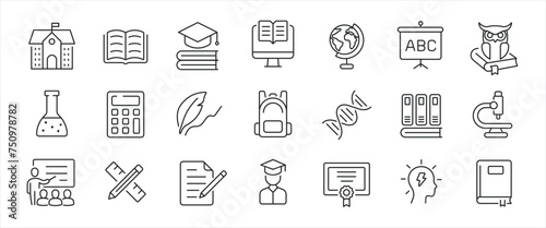 Education simple minimal thin line icons. Relatedschool, student, learning. Editable stroke. Vector illustration.