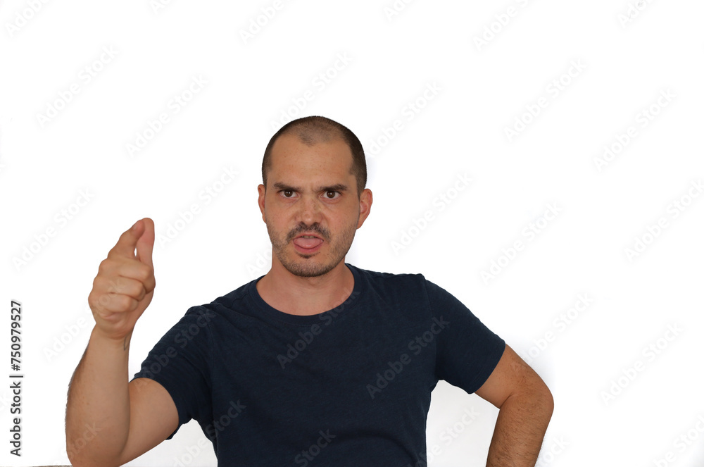 expressive bald man making hand gesture expressive bald man making hand gesture