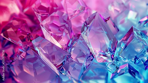 Abstract looped animation, iridescent crystal shapes, glowing, shining and sparkling. Seamless 4K video, live wallpaper, banner. Gemstone pattern, rainbow colors