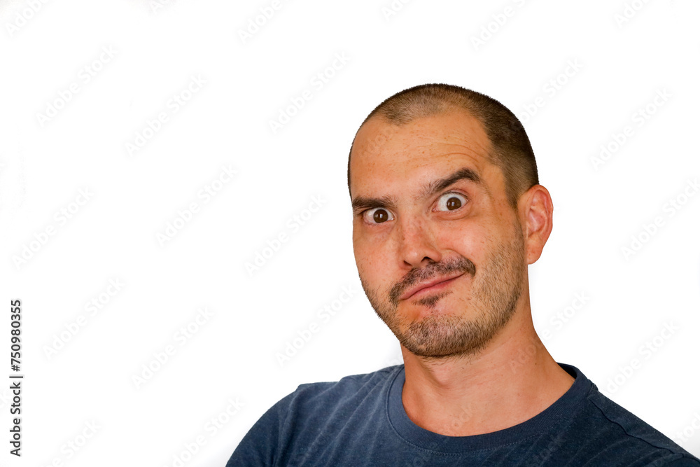expressive bald man making funny face expressive bald man making funny face