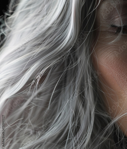 Beautiful female natural grey hair, close-up 