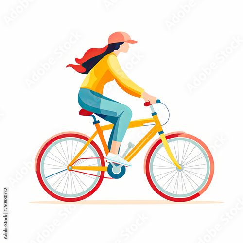 woman bicycles in flat style. on white background