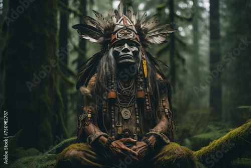 Enlightened Shaman person. Tribal forest man. Generate Ai