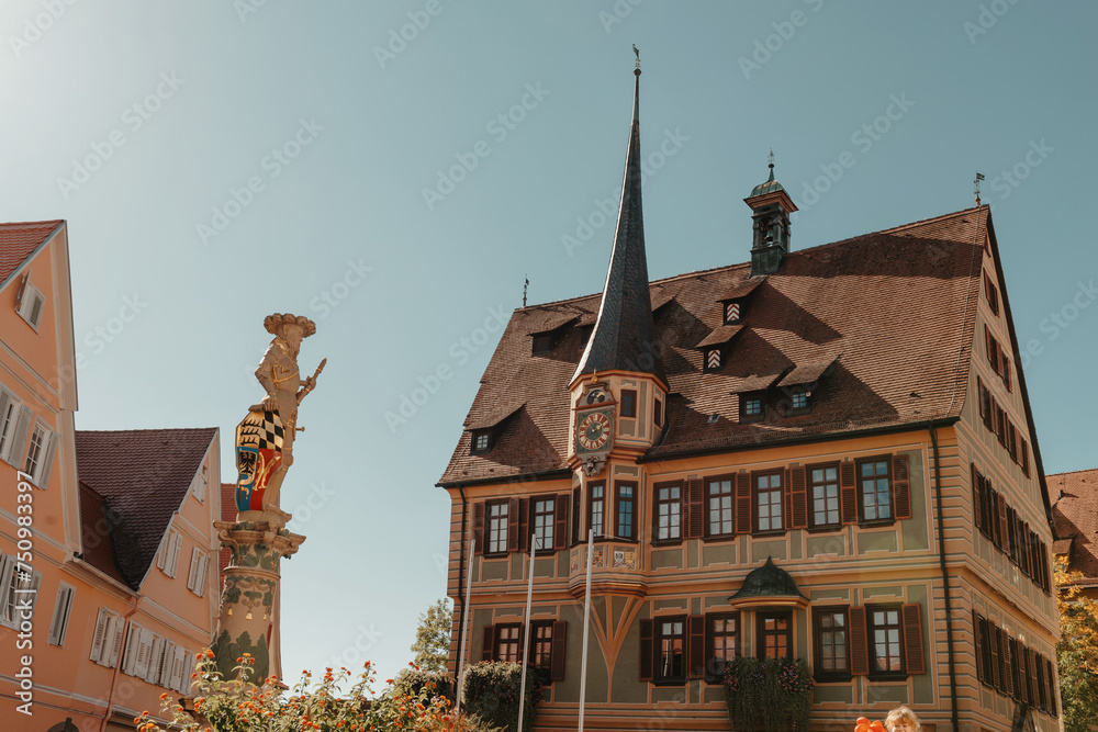 Obraz premium Old national German town house in Bietigheim-Bissingen, Baden-Wuerttemberg, Germany, Europe. Old Town is full of colorful and well preserved buildings.