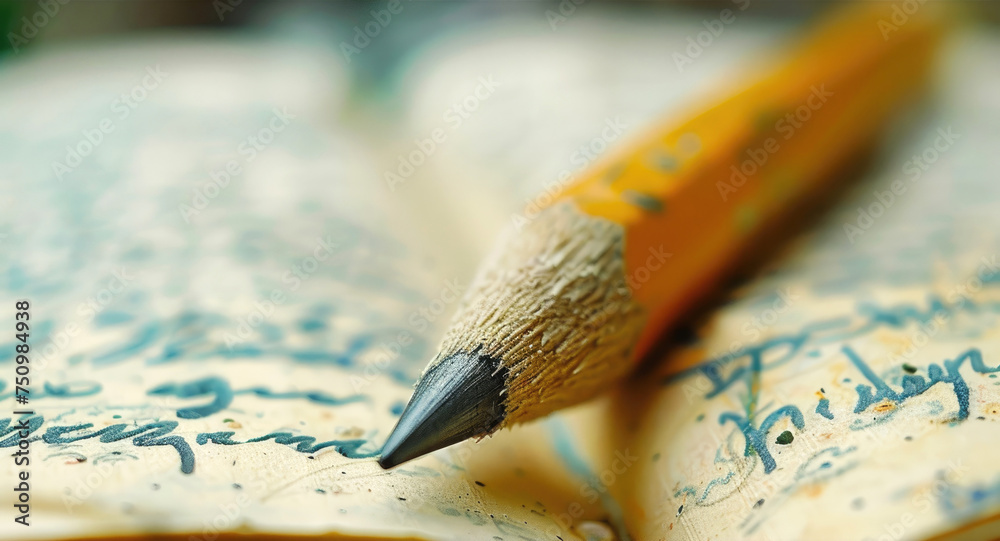 A sharp pencil on a notebook with scribbles and annotations A sharp pencil on a notebook with scribbles and annotations