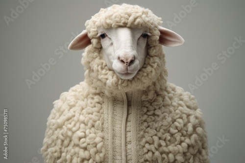 Sheep covered knitwear. Outdoor autumn nature with warm textile animal. Generate Ai