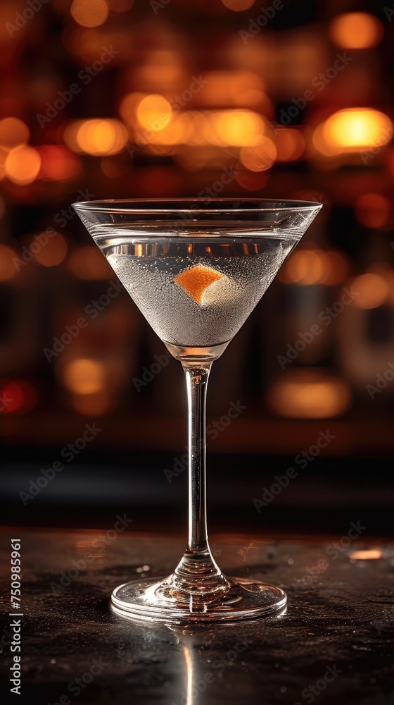A classic martini from New York City with gin or vodka drink for menu at luxury restaurant
