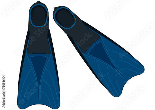 freediving, pair of short blade fins isolated on a white background