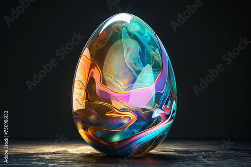 Easter egg design with a glass texture and retro wave elements on dark background Сlassic holiday symbolism and modern aesthetics 3D minimalist