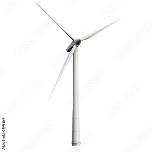 A wind turbine, isolated on white background cutout.