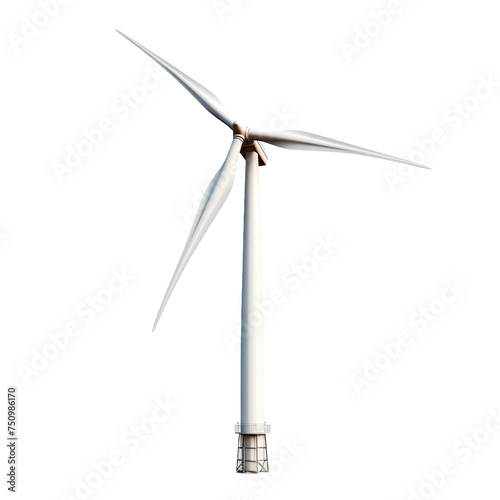 A wind turbine, isolated on white background cutout.