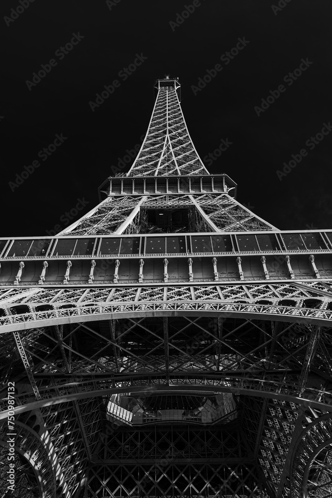 Graceful lines of the Eiffel Tower in Black and White