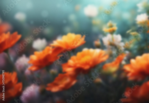 Blurred summer spring background with beautiful flowers and sunlight.
