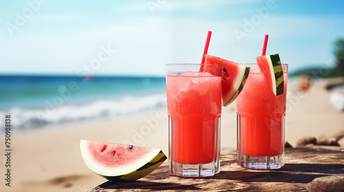 High-Resolution Watermelon Cocktails on Sunny Beach Setting
