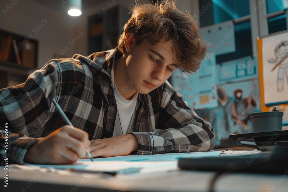young boy studying for an exam young boy studying for an exam