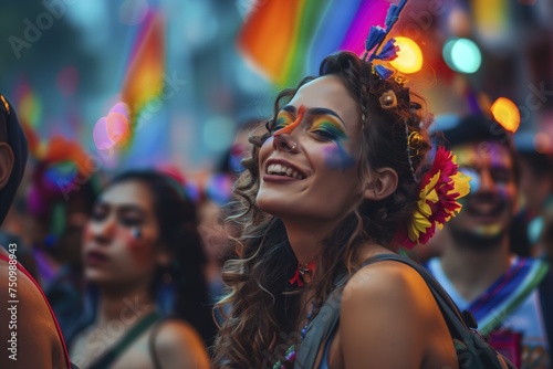 pretty young woman with rainbow painted face