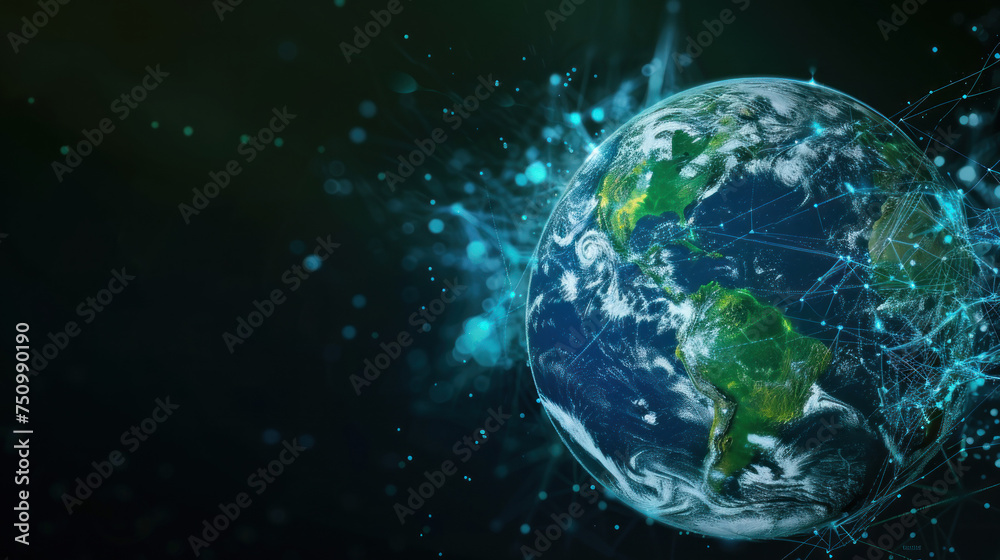 A globe with a network of connections and a watery surface, evoking the interconnectedness of global water systems, perfect for environmental conservation or education.