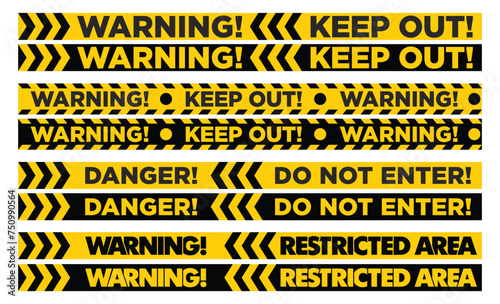Warning and danger signal fencing tape. Police crime lines сaution tape. Seamless barrier tape. Vector on transparent background