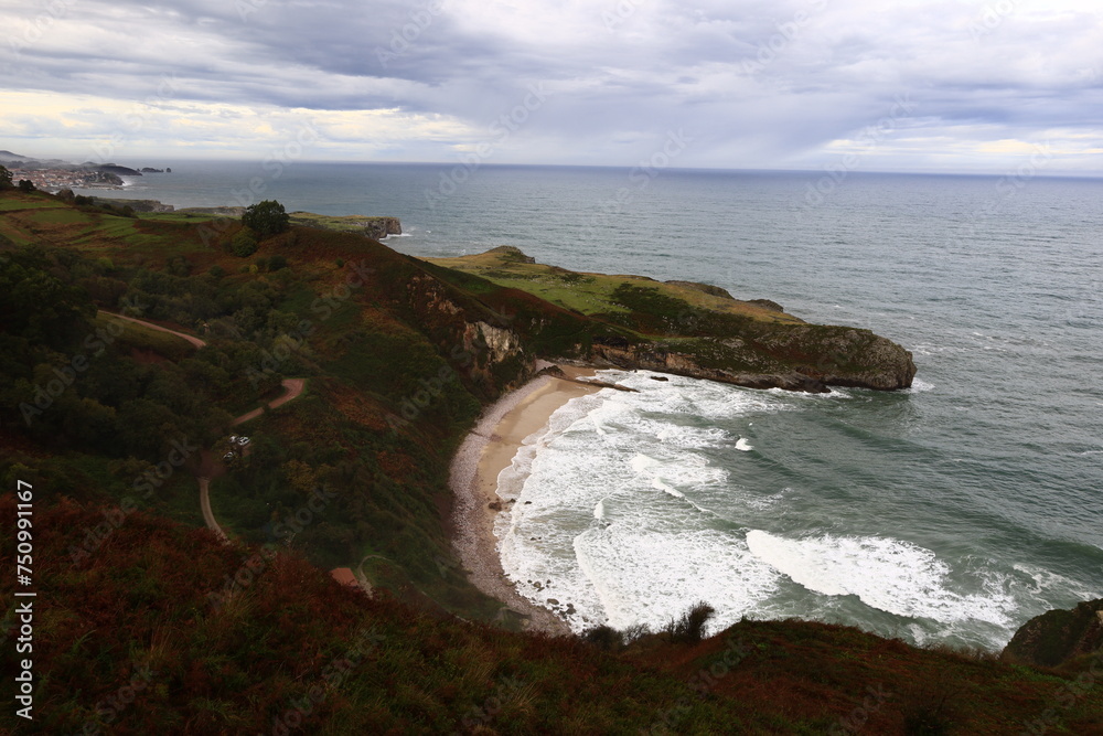 View on the Ballota beach located in the autonomous community of Asturias in Spain.