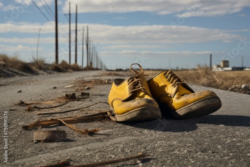 Sturdy Shoes walk road urban. Person foot. Generate Ai