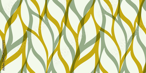 Green leaves seamless vector pattern. Watercolor tea leaf background, textured jungle print