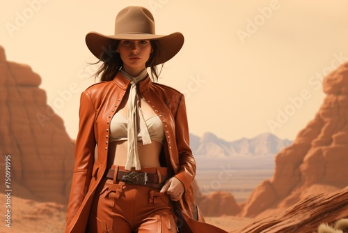 A woman in a cowgirl outfit