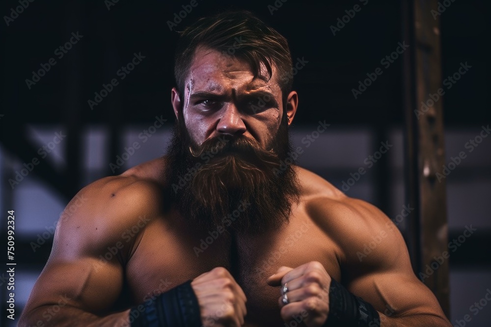 Mma fighter short bearded. Brutal sport. Generate Ai Mma fighter short bearded. Brutal sport. Generate Ai