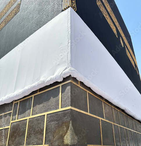 Wall and cover of kaaba. The place where Muslims visit for pilgrimage and umrah. Kaaba, Mecca, Saudi Arabia	 photo