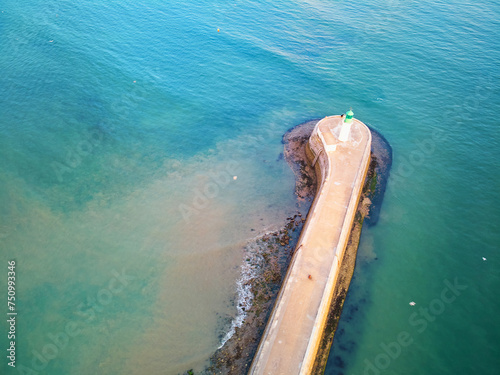 Aerial drone view of lighthouse in Les Sables d'0lonne, France