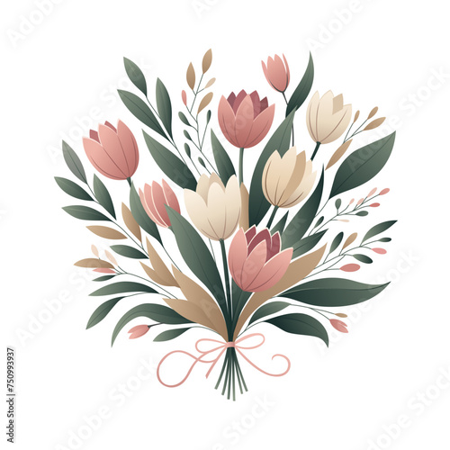 Stylish flat minimalistic logo design  icon sign   modern graphic with abstract Bouquet of Flowers  floral  symbol  on white background for celebrating  8 March  birthday  in high quality vector