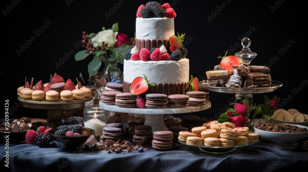 Beauty of a dessert table with an assortment of elegant pastries