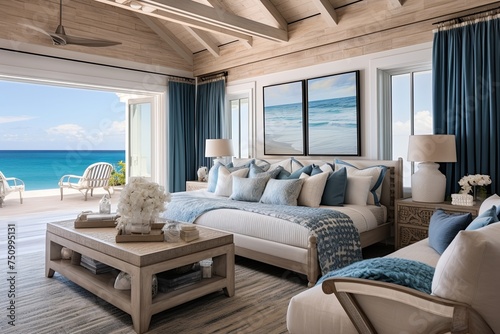 Nautical Luxe: Stylish Beachfront Villa with Velvet Bedding and Wooden Decor © Michael