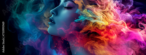 Painting of aa Woman with Long Hair, Colorful Digital Painting, Psychedelic Dream, Hallucination