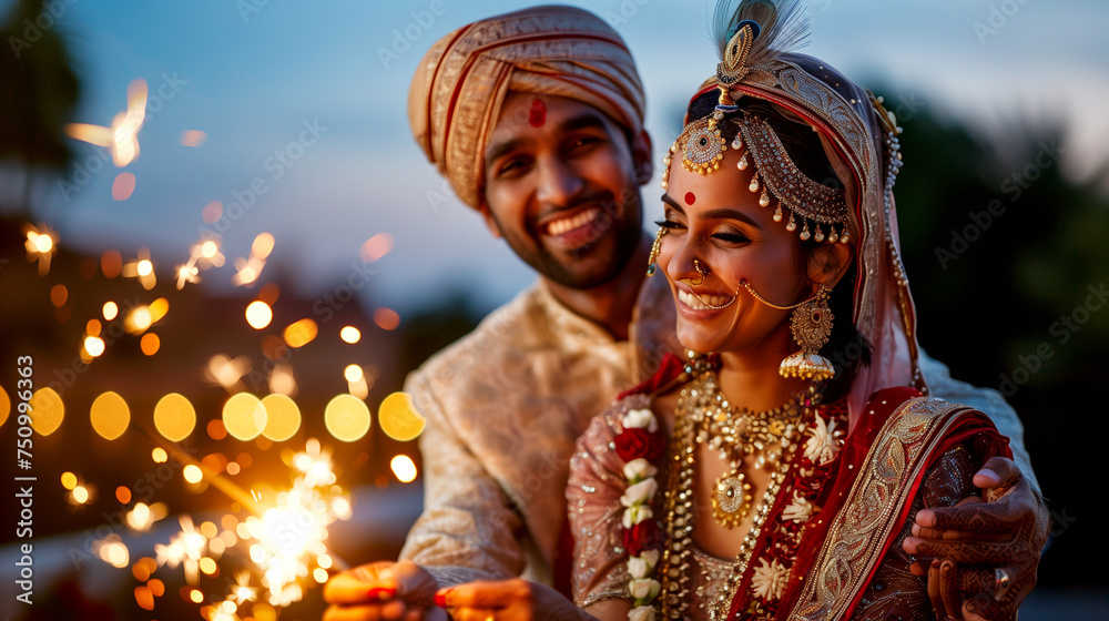 Indian Couple with Sparklers Indian Couple with Sparklers
